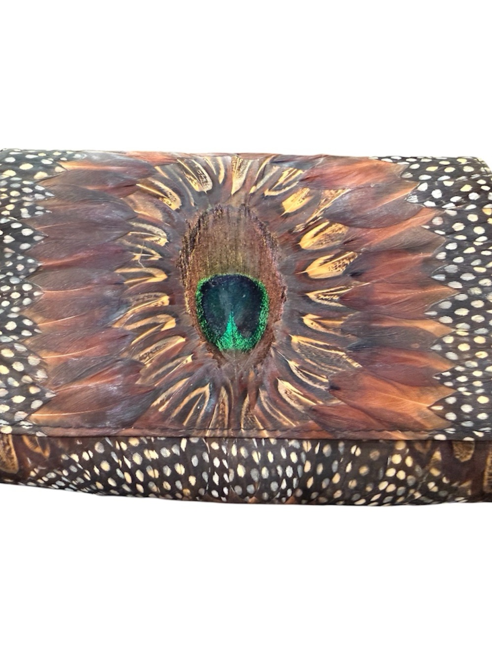 Vintage ‘80s Comeco Genuine Peacock Feather Crossbody Purse Boho Festival Purse